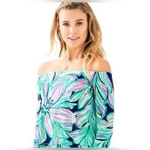 Lilly Pulitzer Weslee Off Shoulder 3/4 Sleeve Top Green L | Resort